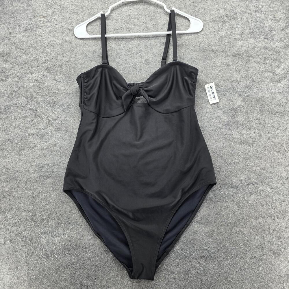 Old Navy One Piece Swimsuit Womens XL Black Adjustable Straps Knot Front Lined
